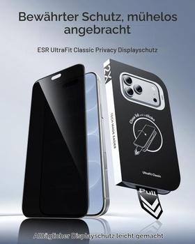 Sada 3 tvrdených sklenených ochranných fólií ESR pre iPhone 18 Pro, sada 3 ks Classic Privacy pre