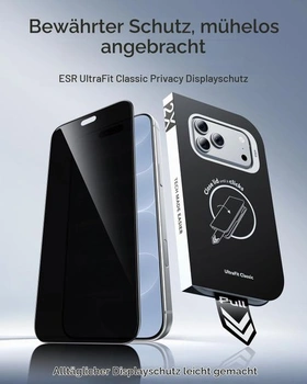 Sada 3 tvrzených skleněných ochranných fólií ESR pro iPhone 18 Pro, sada 3 ks Classic Privacy pro