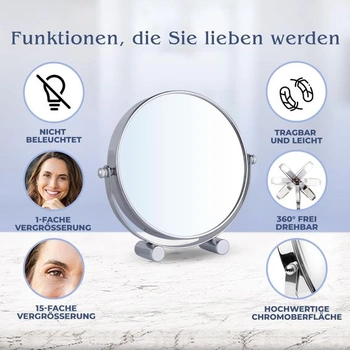 Kosmetické zrcátko Mirrorvana s 15násobným zvětšením, oboustranné 15X/1X, 17 x 15 cm (chrom)
