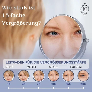 Kosmetické zrcátko Mirrorvana s 15násobným zvětšením, oboustranné 15X/1X, 17 x 15 cm (chrom)