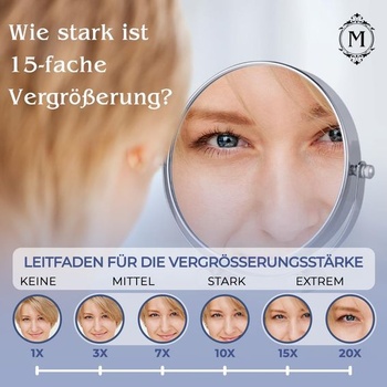 Kozmetické zrkadlo Mirrorvana s 15násobným zväčšením, obojstranné 15X/1X, 17 x 15 cm (chróm)