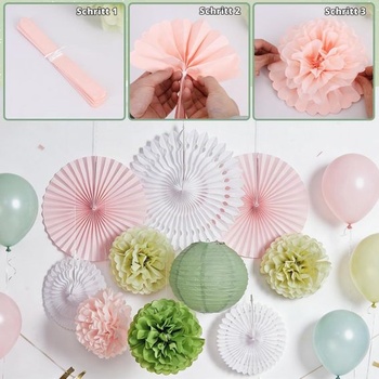Súprava narodeninových dekorácií Easy Joy v šalviovo zelenej a ružovej farbe - neutrálna párty dekorácie
