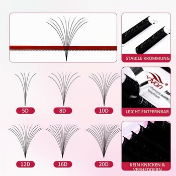 Samonavíjacie objemové riasy Easy Fan Lashes predĺženie rias C curl 0,05 mm 10 mm 12 radov Ľahko