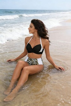 Dámske bikiny JFAN, hlboký výstrih do V, dvojdielne push-up bikiny, plavky s leopardím potlačou,