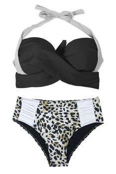 Dámske bikiny JFAN, hlboký výstrih do V, dvojdielne push-up bikiny, plavky s leopardím potlačou,