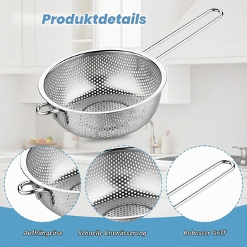 Dvojdielne nerezové sito s rukoväťou, mikroperforované nerezové sito, okrúhle kuchynské sito s