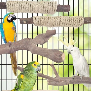 6 bidýlek z přírodního dřeva pro ptáky, hračky pro ptáky s lanem, příslušenství do ptačí klece pro