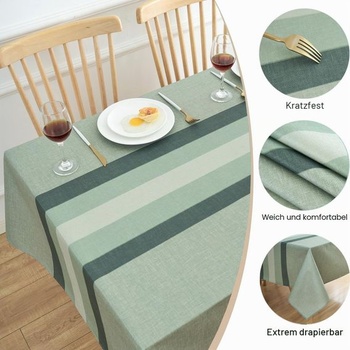Jednoduchý moderný pruhovaný obrus 100x140cm, obrus s imitáciou ľanu, zelený, elegantný prateľný