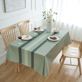 Jednoduchý moderný pruhovaný obrus 100x140cm, obrus s imitáciou ľanu, zelený, elegantný prateľný