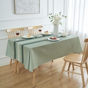 Jednoduchý moderný pruhovaný obrus 100x140cm, obrus s imitáciou ľanu, zelený, elegantný prateľný