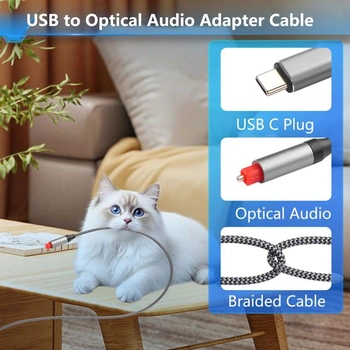 Optický audio kabel CERRXIAN, USB C na 1,5 m, jednosměrný digitální převodník, typ C na SPDIF,