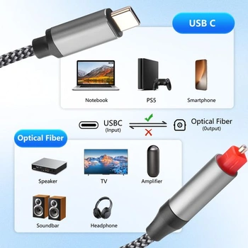 Optický audio kabel CERRXIAN, USB C na 1,5 m, jednosměrný digitální převodník, typ C na SPDIF,
