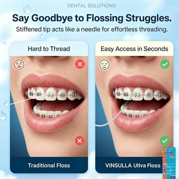 Super dentálna niť na rovnátka, predstrihnuté vlákna, navliekač nite a hubka, bez chuti, 80 kusov
