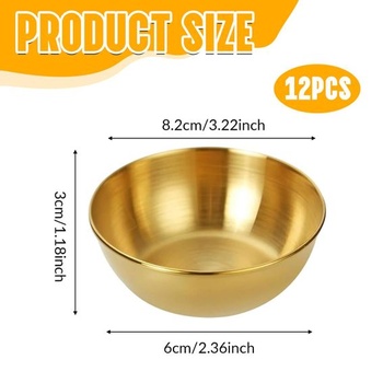 12dielna sada zlatých misiek na dip, mini misky na dip 8,2 x 3 cm, nerezová oceľ 120 ml, malé misky,