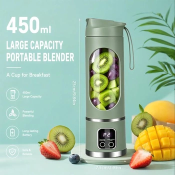 Přenosný mixér na smoothie, mini mixér na cesty 450 ml, dobíjecí, kelímek s LED displejem, 12 nožů,