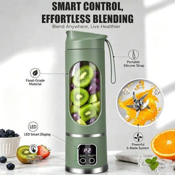 Přenosný mixér na smoothie, mini mixér na cesty 450 ml, dobíjecí, kelímek s LED displejem, 12 nožů,