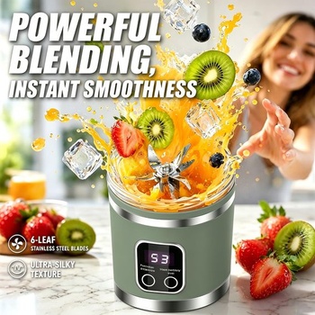Prenosný mixér na smoothie, mini mixér na cesty 450 ml, dobíjací, kelímok s LED displejom, 12 nožov,