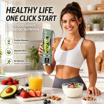 Prenosný mixér na smoothie, mini mixér na cesty 450 ml, dobíjací, kelímok s LED displejom, 12 nožov,
