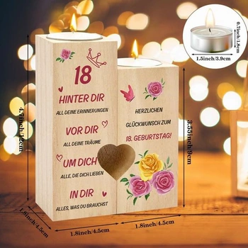 Dárky k 18. narozeninám, dárek k 18. narozeninám dívky, dřevěný svícen, narozeninová svíčka, držák