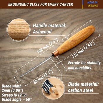 BeaverCraft Wood Carving V Gouge K12/02 - Ručné dláto na drevo - Kompaktný rezbársky nôž pre