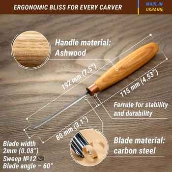 BeaverCraft Wood Carving V Gouge K12/02 - Ruční dláto na dřevo - Kompaktní řezbářský nůž pro