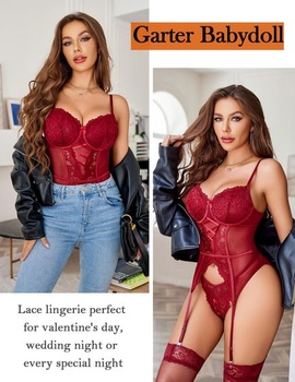 Dámsky sexy set spodnej bielizne Avidlove, krajkový, s krivkami, veľkosť L, červený