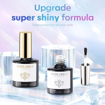 Modelones Base Coat Top Coat Gel UV LED sada laků na nehty bez otírání podkladový a vrchní lak 10ml