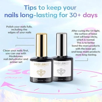 Modelones Base Coat Top Coat Gél UV LED sada lakov na nechty bez utierania podkladový a vrchný lak 10ml