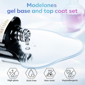 Modelones Base Coat Top Coat Gel UV LED sada laků na nehty bez otírání podkladový a vrchní lak 10ml