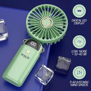 Ručný ventilátor s USB-C, skladací, mini vreckový ventilátor so stojanom | 5 rýchlostí, tichý