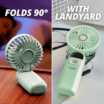 Ručný ventilátor s USB-C, skladací, mini vreckový ventilátor so stojanom | 5 rýchlostí, tichý