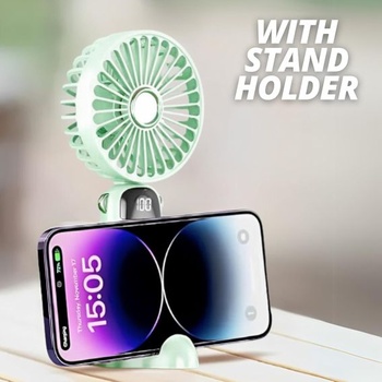 Ručný ventilátor s USB-C, skladací, mini vreckový ventilátor so stojanom | 5 rýchlostí, tichý