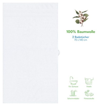 Hammetex Sada 2 ručníků do koupelny 70x140 cm, Ručník do sprchy, 100% bavlněné froté, bílá 2x