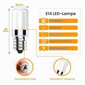 Žiarovka do chladničky E14 LED žiarovky, 2W ekvivalent 20W halogénové žiarovky, 170LM, 6000K studená biela