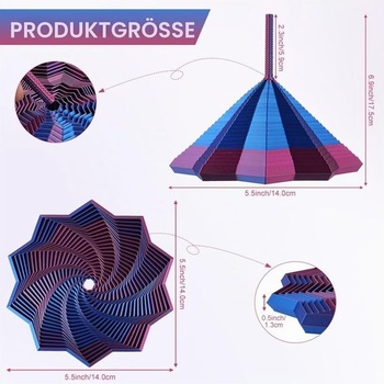 AOOWU Gradient Fractal Fidget Hexagons, šestiúhelníková spirálová hračka s rukojetí, 3D spirálový