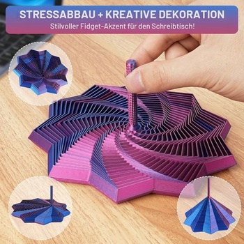 AOOWU Gradient Fractal Fidget Hexagons, šesťuholníková špirálová hračka s rukoväťou, 3D špirálový