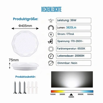 LED stropní svítidlo EXTRASTAR, Ø40cm kulatý diamantový vzor, 36W 3820LM, 6500K studená bílá, bez