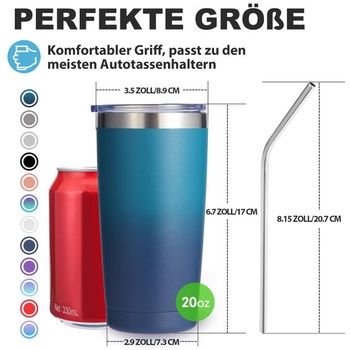 Termohrnček Volhoply 600ml (20oz) s viečkom a slamkou, dvojstenný izolovaný cestovný hrnček na ľadovú