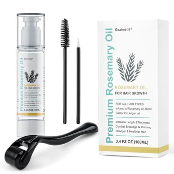 Rozmarínový vlasový olej, 100ml esenciálny olej z rozmarínu + derma-valček 0,25 mm pre rast vlasov,