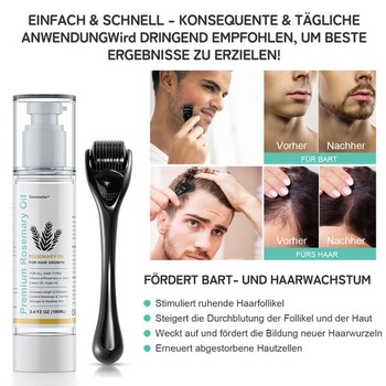 Rozmarínový vlasový olej, 100ml esenciálny olej z rozmarínu + derma-valček 0,25 mm pre rast vlasov,