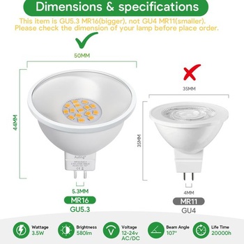 Žiarovka Auting GU5.3 MR16 LED 3,5W (nahrádza 50W halogénovú žiarovku), 12V AC/DC reflektorová
