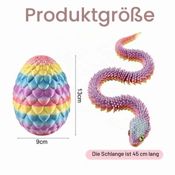 Joycabin 3D tištěný had s 13cm vejcem, hračka fidget, barevná - duhová střední (vejce: 13cm)