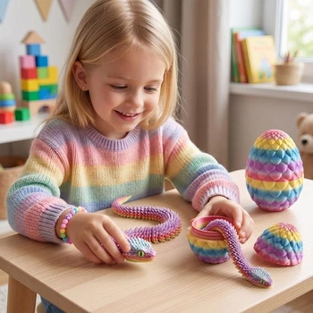 Joycabin 3D tlačený had s 13cm vajcom, hračka fidget, farebná - dúhová stredná (vajcia: 13cm)