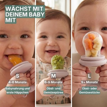 Dětská sada 3 dudlíků s ovocným krmítkem, miska na led, silikonová, bez BPA, růžová