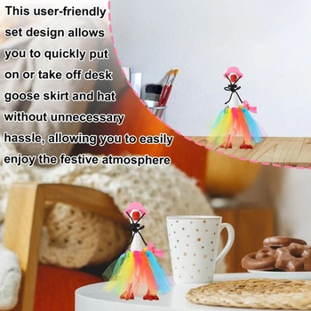 Oblečení Desk Goose, včetně vícebarevné sukně a růžové mini čepice pro roztomilé oblečení Desk