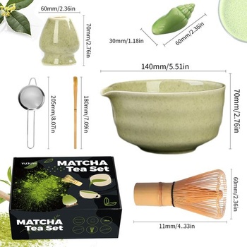 Sada na čaj Matcha, 6dílná sada, metlička na Matcha, miska na Matcha s hubičkou, japonská sada na