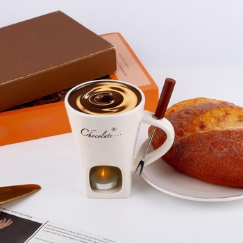 Gosknor Čokoládový fondue kelímek s vidličkou, sladký tavicí kelímek s čajovými svíčkami na