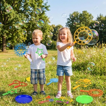 26dílná sada bublin + 6 lahviček s roztokem na bubliny, bublinkové hůlky pro děti, bublinkové