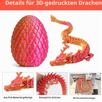 Drak ve vejci vytištěný na 3D tiskárně - flexibilní, pohyblivý křišťálový drak pro domácnost a
