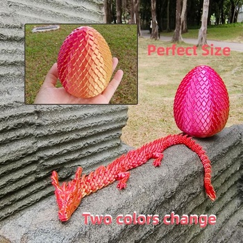 Drak ve vejci vytištěný na 3D tiskárně - flexibilní, pohyblivý křišťálový drak pro domácnost a
